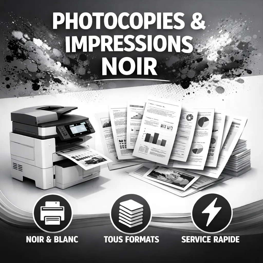 Photocopies Noir (1, 80 gr/m², Recto, Sans finition)